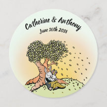 Kleurrijke konijn bruiloft uitnodigingen