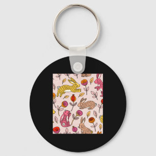 Kleurrijke konijnen cute bloemige vintage t-shirt sleutelhanger