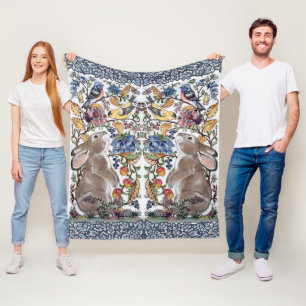 Kleurrijke Konijnenkonijn Jacobean Floral Bird Fleece Deken