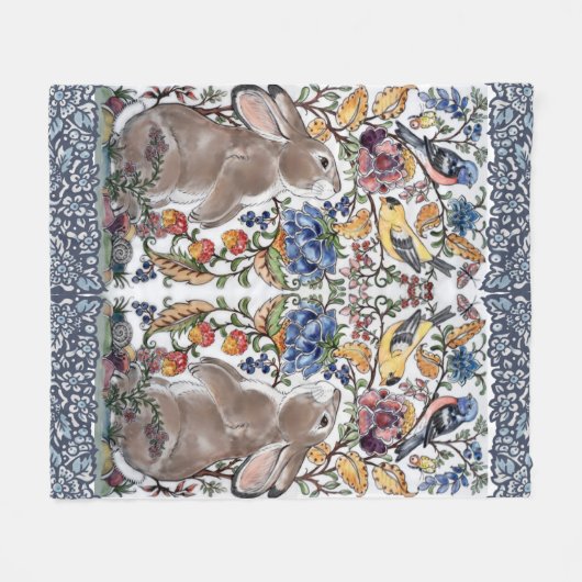 Kleurrijke Konijnenkonijn Jacobean Floral Bird  Fleece Deken (Voorkant (Horizontaal))