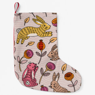 Kleurrijke konijntjes: Schattigee bloemige Vintage Kleine Kerstsok