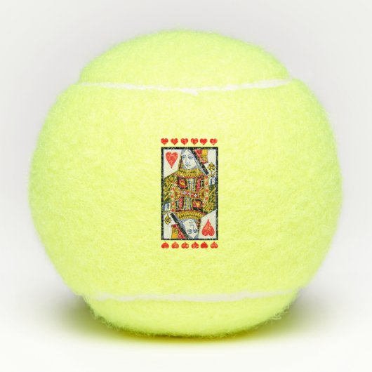 Kleurrijke  koningin die Kaart speelt Rode harten Tennisballen (Voorkant)