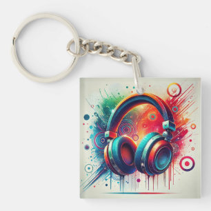 🎧 Kleurrijke Koptelefoon Kunst voor Muziek Liefhe Sleutelhanger