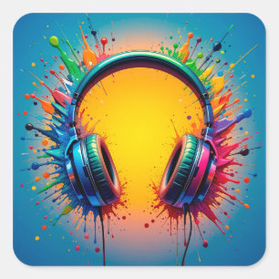 🎧 Kleurrijke Koptelefoons Kleurspatten Pop Art  Vierkante Sticker
