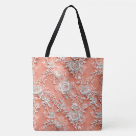 Kleurrijke Koraal Bloemrijke Kant Grote Schouderta Tote Bag