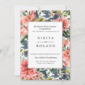 Kleurrijke koraal dahlia bloemenbruiloft uitnodigi kaart (Voorkant)