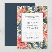 Kleurrijke koraal dahlia bloemenbruiloft uitnodigi kaart (Voorkant / Achterkant)