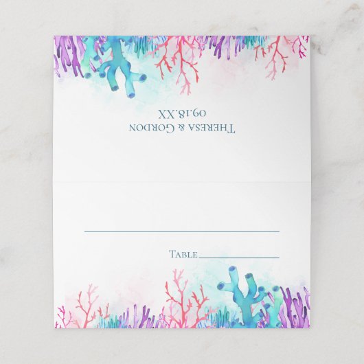 Kleurrijke koraal rif Waterverf bruiloft Plaatskaartje (Buitenkant ongevouwen)