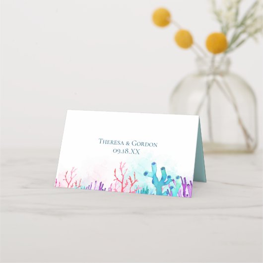 Kleurrijke koraal rif Waterverf bruiloft Plaatskaartje (Achterkant)