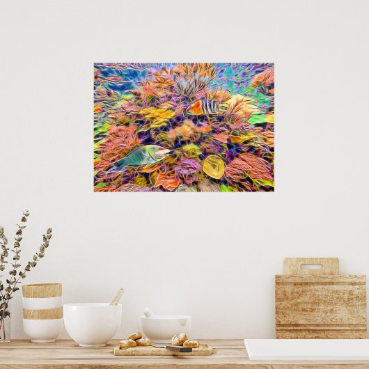 Kleurrijke koraalriefdruk poster (Keuken)