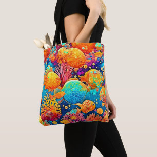 Kleurrijke koraalrif artwork tote bag
