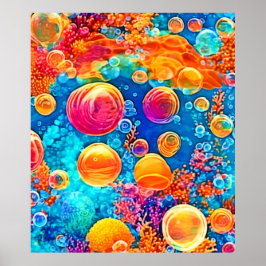 Kleurrijke koraalrif bubbels poster