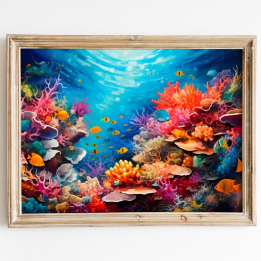 Kleurrijke koraalrif digitale olieverfschilderij poster