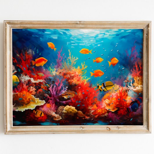 Kleurrijke koraalrif digitale olieverfschilderij poster