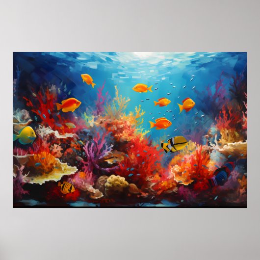 Kleurrijke koraalrif digitale olieverfschilderij poster (Voorkant)