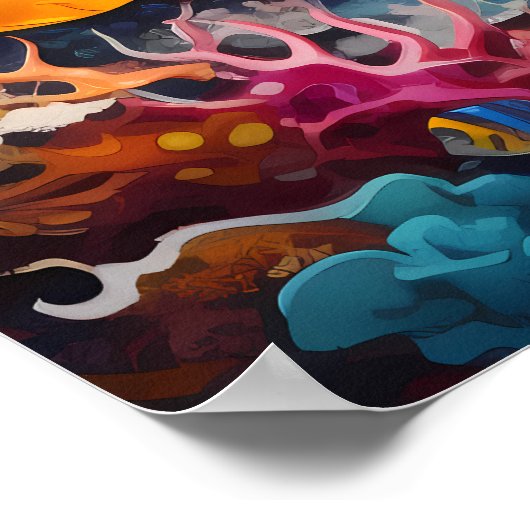 Kleurrijke koraalrif digitale olieverfschilderij poster (Hoek)