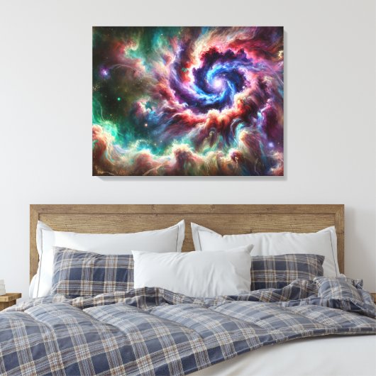 Kleurrijke Kosmische Galaxy Swirl met Radiant Nebu Canvas Afdruk (Insitu (Slaapkamer))