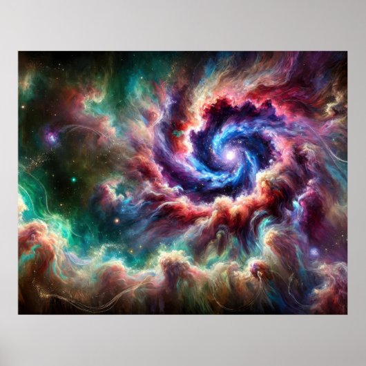 Kleurrijke Kosmische Galaxy Swirl met Radiant Nebu Poster (Voorkant)