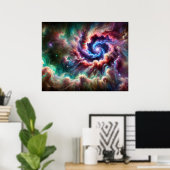 Kleurrijke Kosmische Galaxy Swirl met Radiant Nebu Poster (Thuiskantoor)