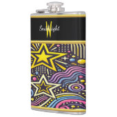 Kleurrijke Kosmische Patronen Twinkle in Levendig Heupfles (Links)