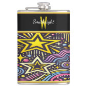 Kleurrijke Kosmische Patronen Twinkle in Levendig Heupfles (Voorkant)