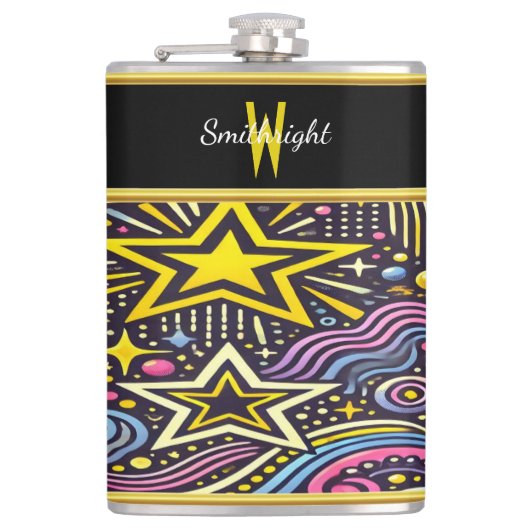 Kleurrijke Kosmische Patronen Twinkle in Levendig  Heupfles (Voorkant)