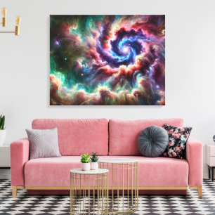 Kleurrijke Kosmische Spiraalstelsel met Stralende  Canvas Afdruk