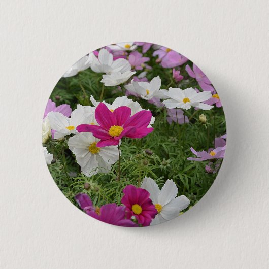Kleurrijke kosmosbloementuin ronde button 5,7 cm (Voorkant)