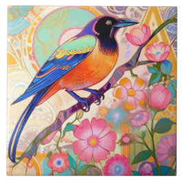 Kleurrijke Kraaivogel Regenboog Lente Bloemen Bloe Tegeltje