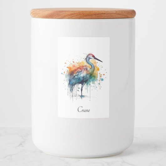 Kleurrijke kraan in het water voedselcontainer etiket (Voorkant)