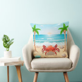Kleurrijke krab, palmbomen en schelpen kussen (Stoel)
