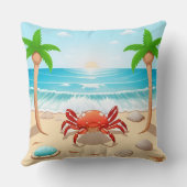 Kleurrijke krab, palmbomen en schelpen kussen (Achterkant)