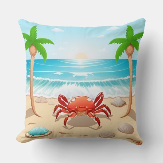 Kleurrijke krab, palmbomen en schelpen kussen (Voorkant)