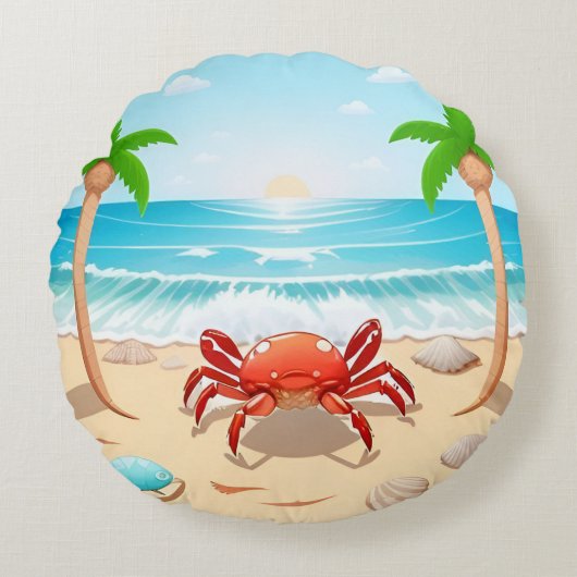 Kleurrijke krab, palmbomen en schelpen rond kussen (Voorkant)
