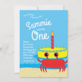 Kleurrijke krab strand 1e verjaardag uitnodigingen (Voorkant)