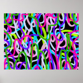 Kleurrijke krabbelkunst op zwart poster