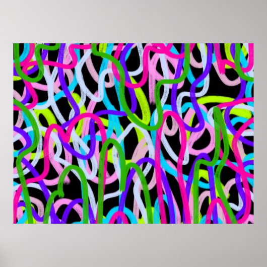 Kleurrijke krabbelkunst op zwart poster (Voorkant)