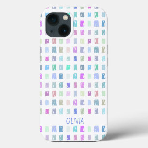 Kleurrijke krabbelvakken iPhone 13 hoesje