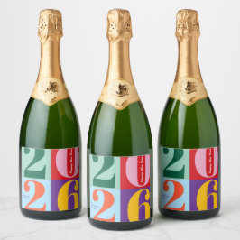 Kleurrijke Krachtige Jaarblokken Nieuwjaarsfeest Sparkling Wijnetiket