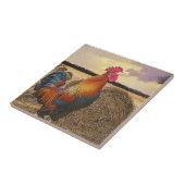 Kleurrijke Kraiende Haan en Hooibalen Tegeltje (Zijkant)