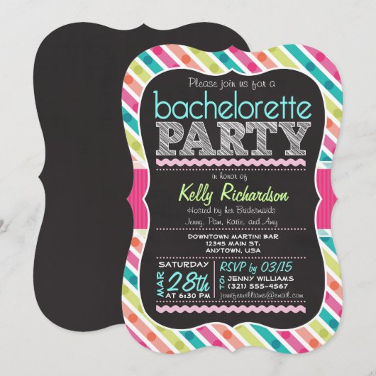 Kleurrijke Krijt look Bachelorette Party Uitnodigi Kaart (Voorkant / Achterkant)
