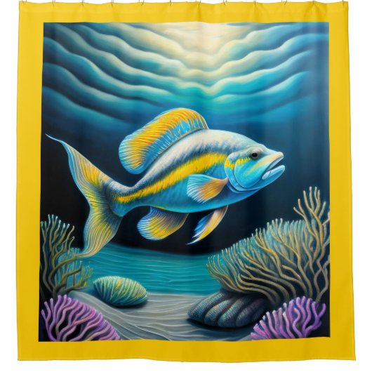 Kleurrijke krijt tekening rif vis douchegordijn (Voorkant)