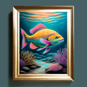 Kleurrijke krijt tekening rif vis poster