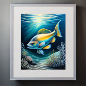 Kleurrijke krijt tekening rif vis poster