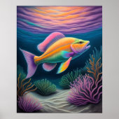 Kleurrijke krijt tekening rif vis roze II Poster (Voorkant)