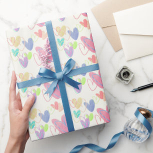 Kleurrijke Krijtjes Hartjes Versleten Cadeaupapier