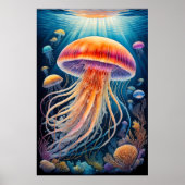 Kleurrijke krijttekening kwal poster (Voorkant)