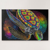 Kleurrijke krijttekening Zeeen schildpad Legpuzzel (Horizontaal)