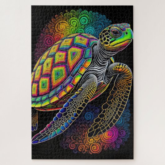 Kleurrijke krijttekening Zeeen schildpad Legpuzzel (Verticaal)