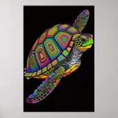 Kleurrijke krijttekening Zeeen schildpad Poster (Voorkant)